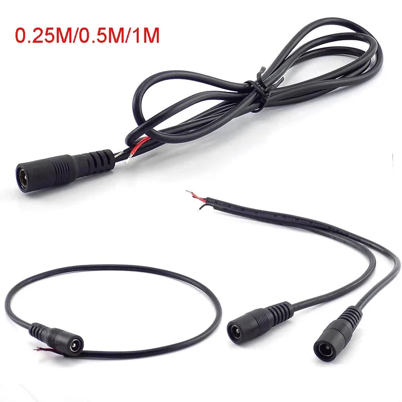 0,25 M/0,5 M/1M DC 12V 22AWG 5,5*2,1mm Cable de alimentación extensión conector hembra adaptador de fuente de alimentación para cámara CCTV tira de luz LED