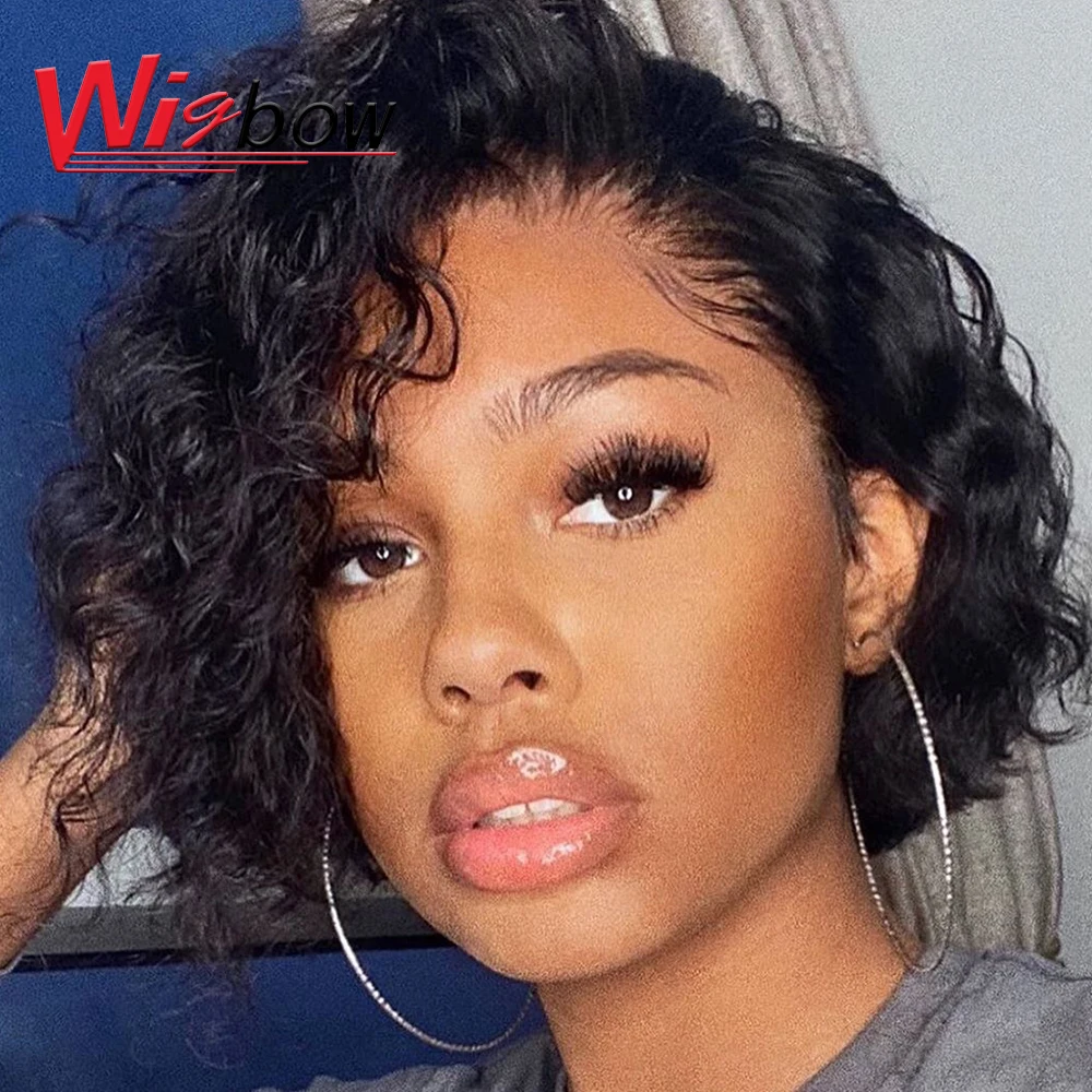 Short Curly Human Hair Bob Wig Water Wave Lace Part Wig Colored Curly Human Hair Wigs T1b 30 99j Brazilian Curly Wave Hair Wig