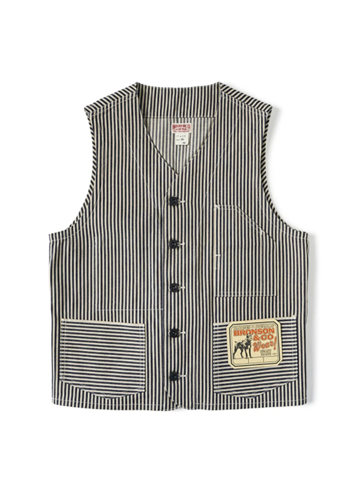 سترة عمل برونسون لوتو423 من قماش الهيكوري بنمط خطوط السكك الحديدية، سترة دنيم زرقاء وبيضاء بخطوط عمودية، مقاس قياسي للشباب، ن... #2