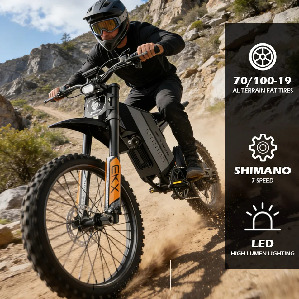 EKXBIKE GTS Electric Motorcycle Off-Road 8000W Peak 85Kmh Mountainous Aluminium Electric Bike for Adults With 72V30AH Battery image 6