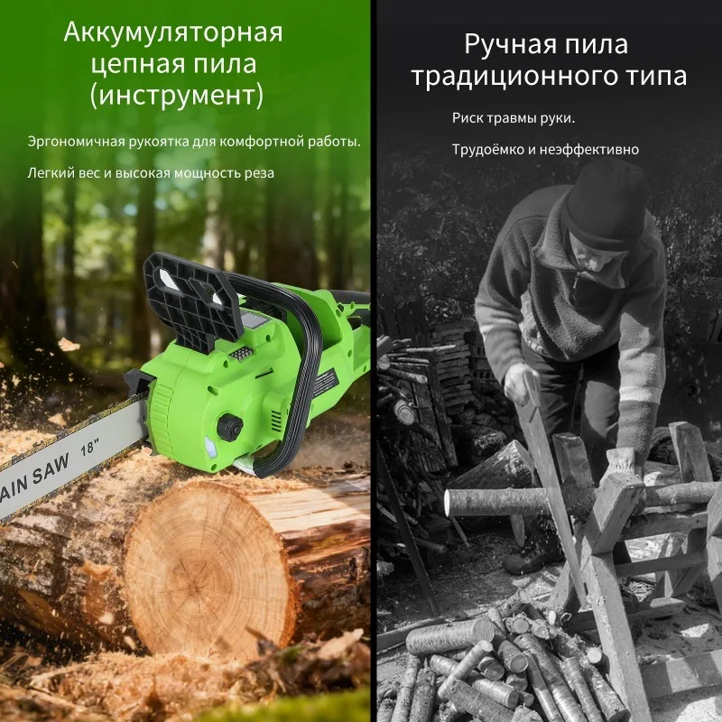 Heimerdinger 40V Brushless Cordless battery powered chain saw Wood Cutter Garden Tree Logging Saw, 1600W woodworking power tools