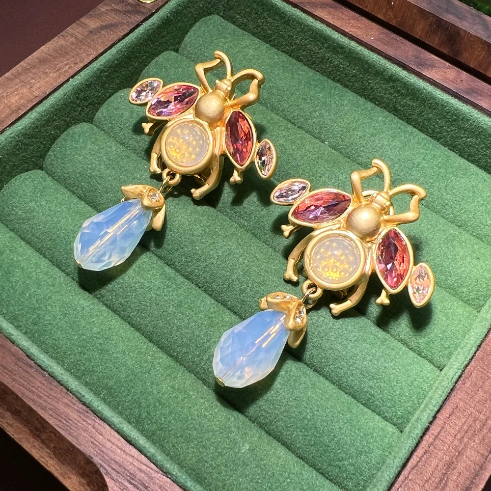 

Серьги-капли в средневековом винтажном стиле с пчелами, ретро-кристаллы, покрытие из настоящего золота S925 с алмазным напылением, оптовая продажа премиум-серег