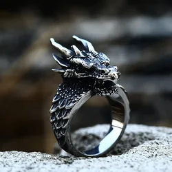 Beier New Fashion Stainless Steel Viking Dragon Head Dragon Scale Deatailed High Quality Ring For Men Creative Design Jewelry