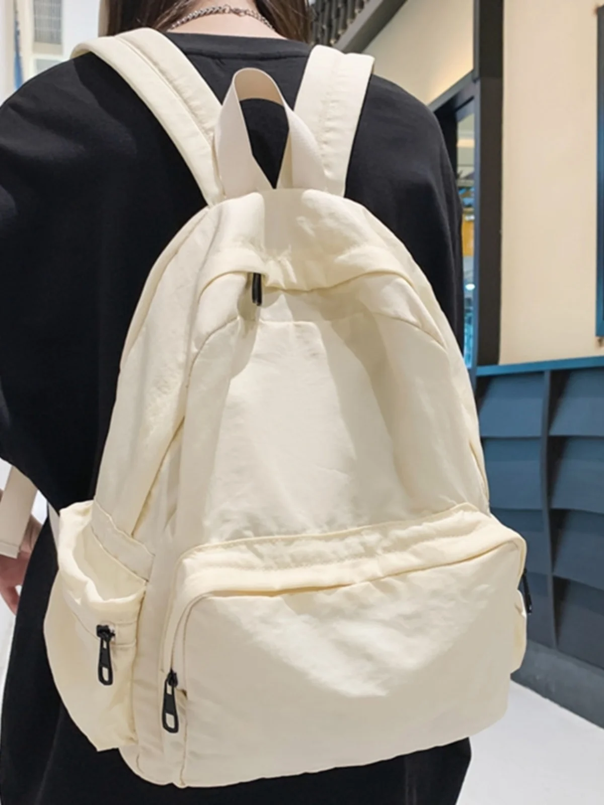 Casual Nylon Canvas Bapa Lightweight Simple Pure Color High School Student Double oulder Bag Korean Version Daily Use
