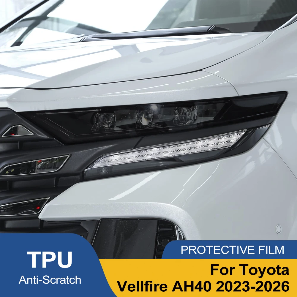 Für Toyota Vellfire AH40 2023-2026 Rauchschwarz Vorgeschnittene Autoscheinwerfer-Schutzfolie Kratzfeste Hochglanz-Vinylfolie