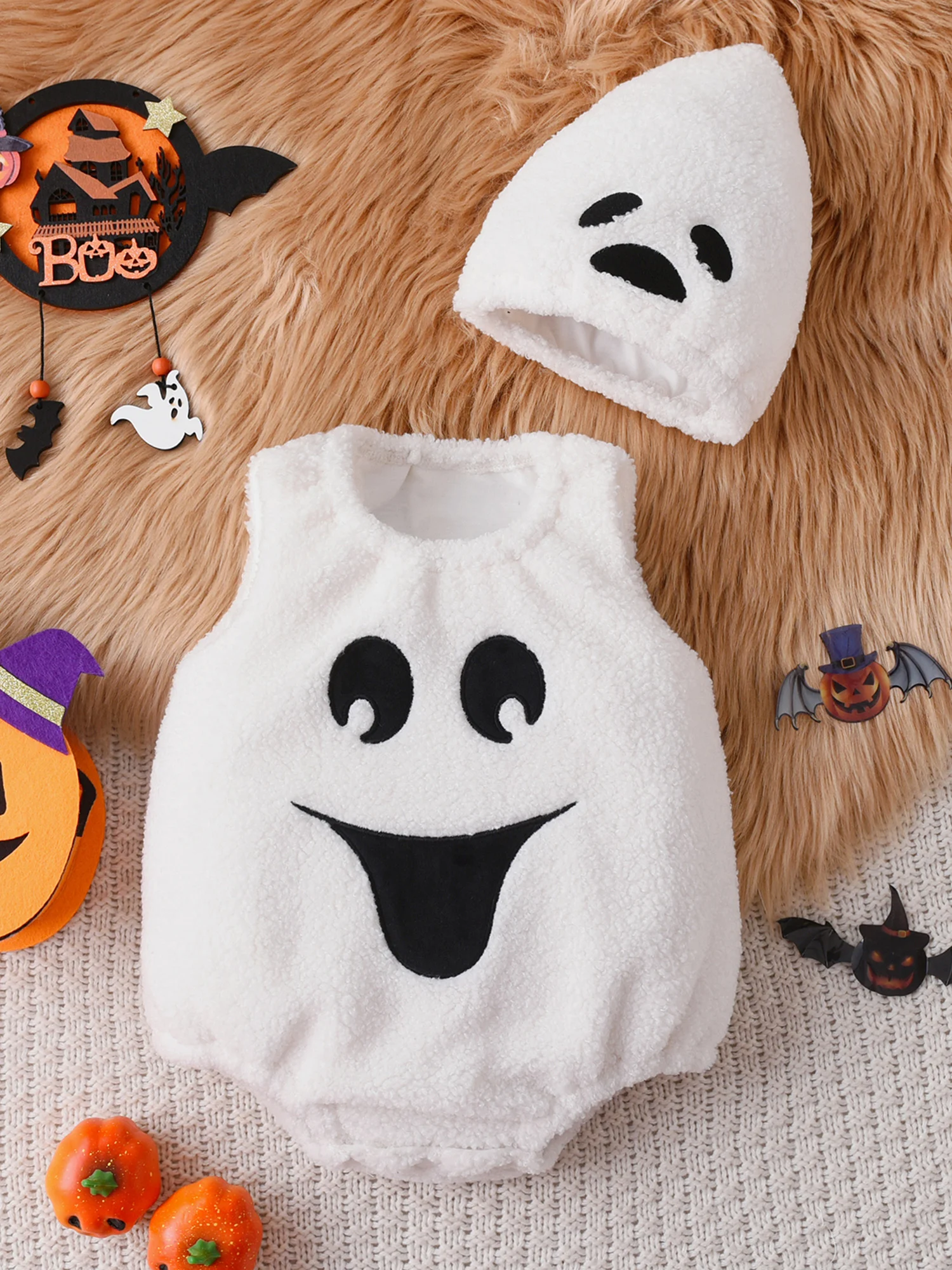 Lindo disfraz de araña de calabaza mono sin mangas con diadema traje de Halloween para bebés niños pequeños