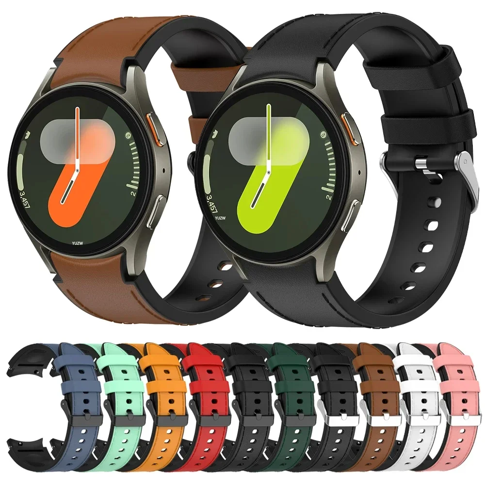 Leder + Silikon No Gap Band 20mm Armband für Samsung Galaxy Watch 7/7 LTE Uhr 6 5 4 Classic 5 Pro 45mm 40mm 44mm Armband Gürtel