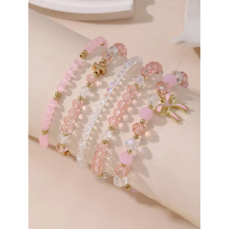 5pcs/Set Cute Butterfly Bead Bracelet Set – Sweet Charm Stacking Bracelets for an Adorable Look.