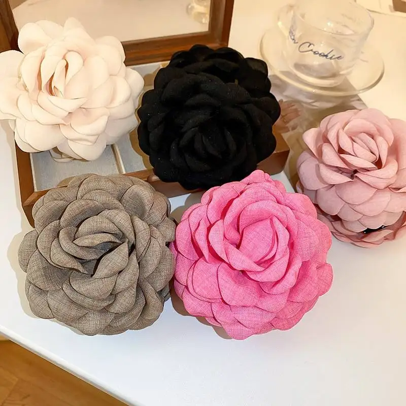 New Arrival 2024 Spring Unique Women Artificial  Rose Flower Big Hair Clips 10cm Sweet Fashion Clips Girls Hair Accessories