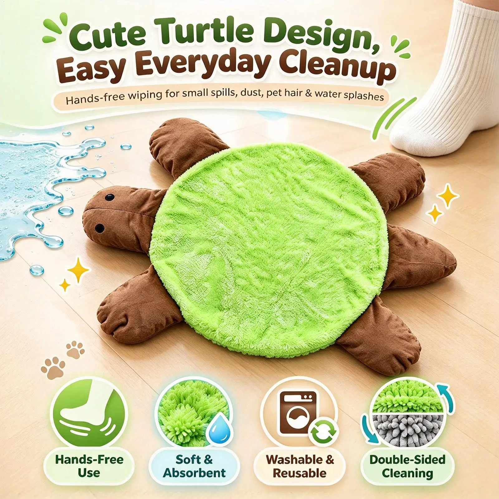 1PC Feet Mop Mat Turtle Design Washable Cloth For Home Indoor Hands Free Floor Cleaning Reusable Dust Removal Tool Accessories