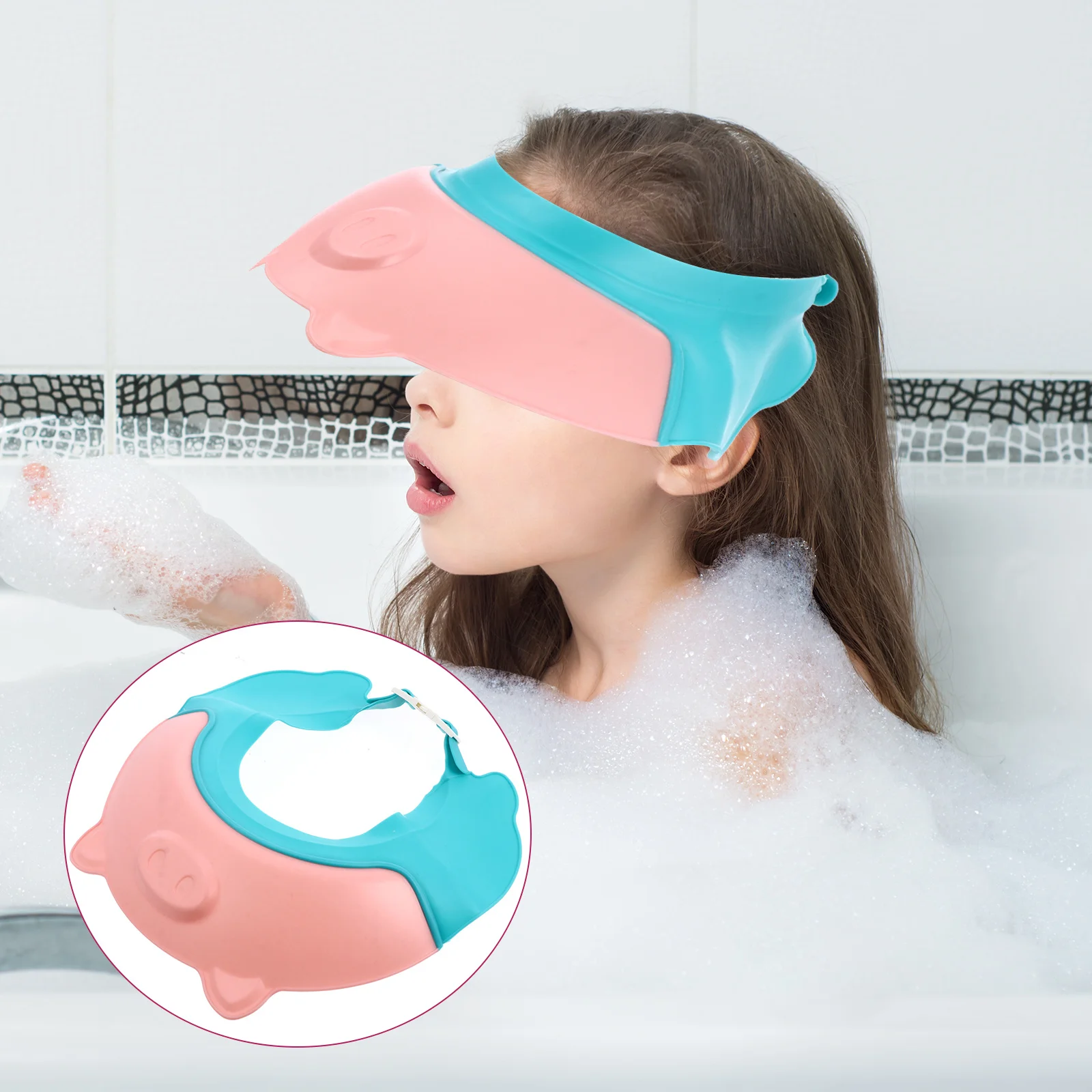 

1Pcs Baby Shower Pig Shower Cap Adjustable Hair Washing Hat Children Ear Protector Bathing Shampoo Hat Toddler Bathroom