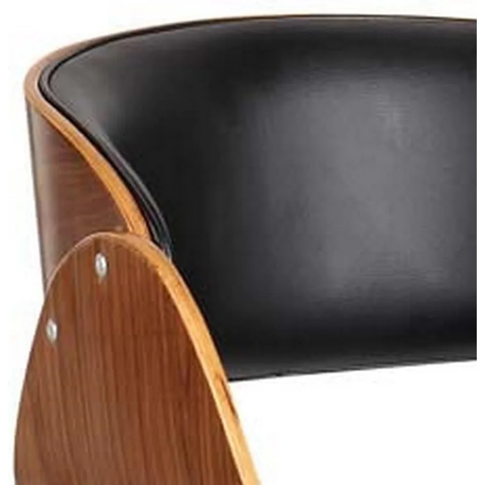 Benjara Joan 23 Inch Office Chair, 360 Swivel, Black Faux Leather and Brown Frame