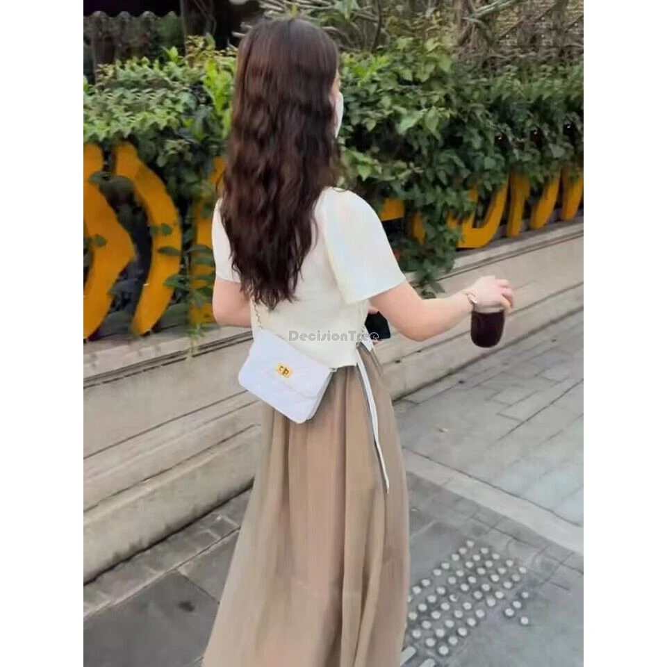 2024 new chinese improved retro fashion tang suit two piece set short sleeve cheongsam blouse elastic waist loose gauzy skirt