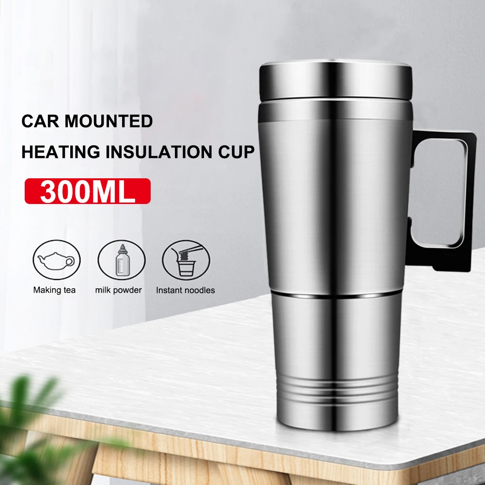 300/450ML12V 24V Electric Heating Car Kettle Water Coffee Milk Thermal Mug Camping Travel Kettle Stainless Steel Vehicle Heating