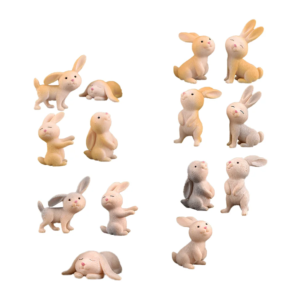 14 Pcs Rabbit Micro Landscape Pose Decor Mini Miniature Figurines Decorations DIY Bonsai Decors Plastic Pp Craft Ornaments