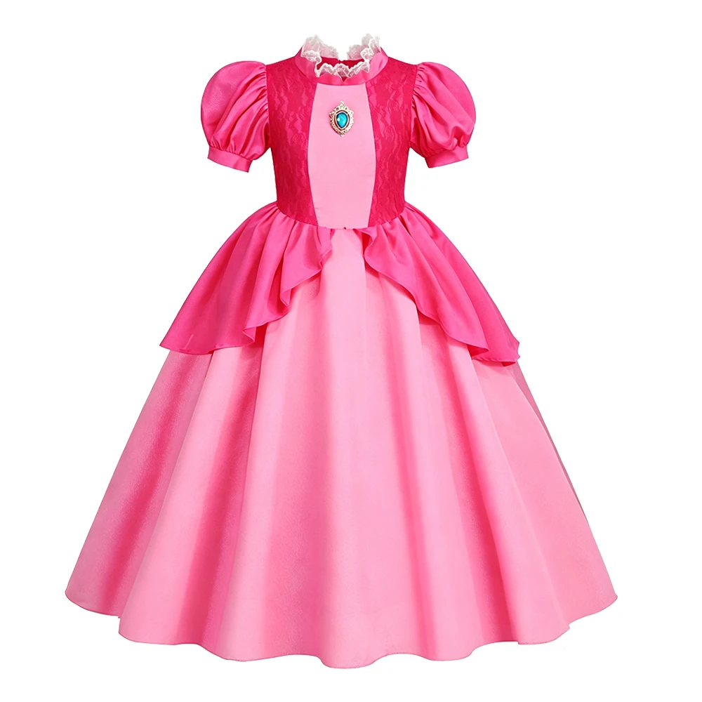 Peach Color Dress Girl Pink Puff Sleeve Princess Dress Kids Birthday Dress for Girls Party Halloween Costumes Outfit