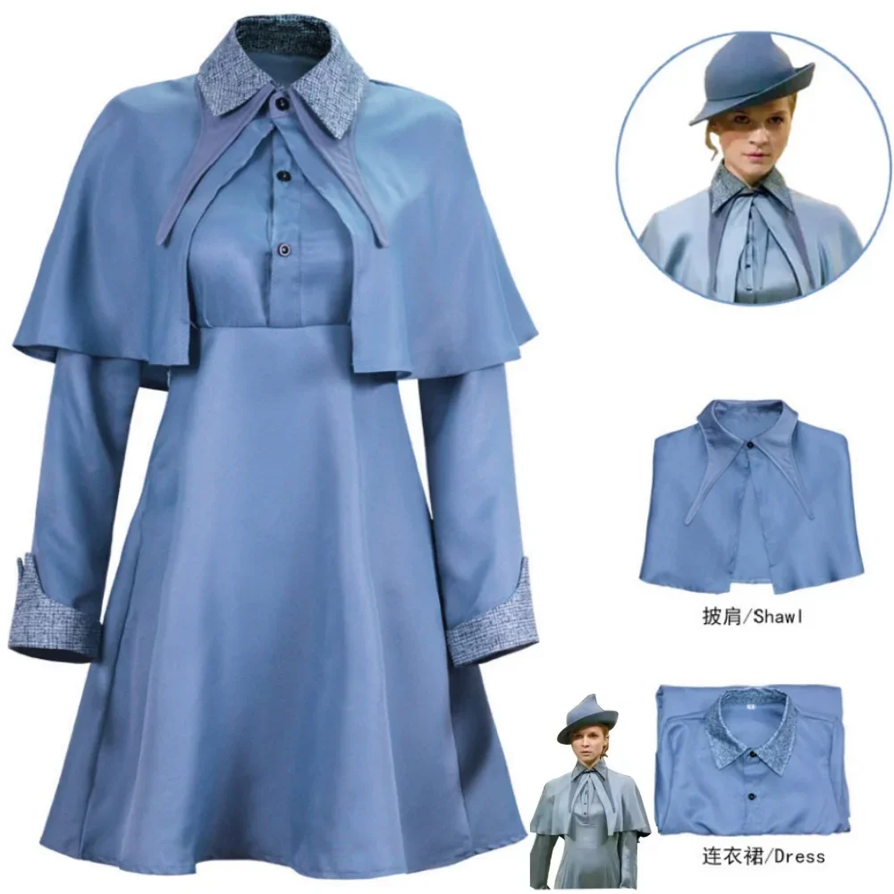 

Movie Cosplay Fleur Isabelle Delacour Cosplay Costumes Magic School Uniform Dress Hat Shawl Halloween Costumes for Women