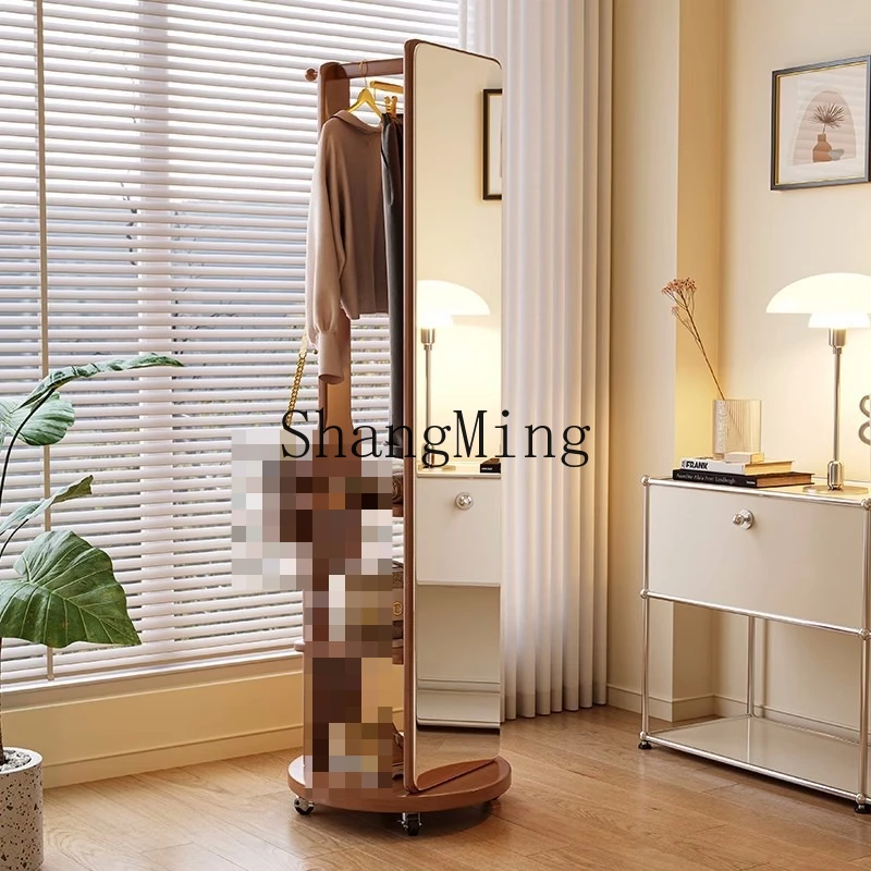 

FG full mirror floor-to-ceiling household solid wood hanger with mirror coat rack bedroom rotatable fitting mirror cabinet