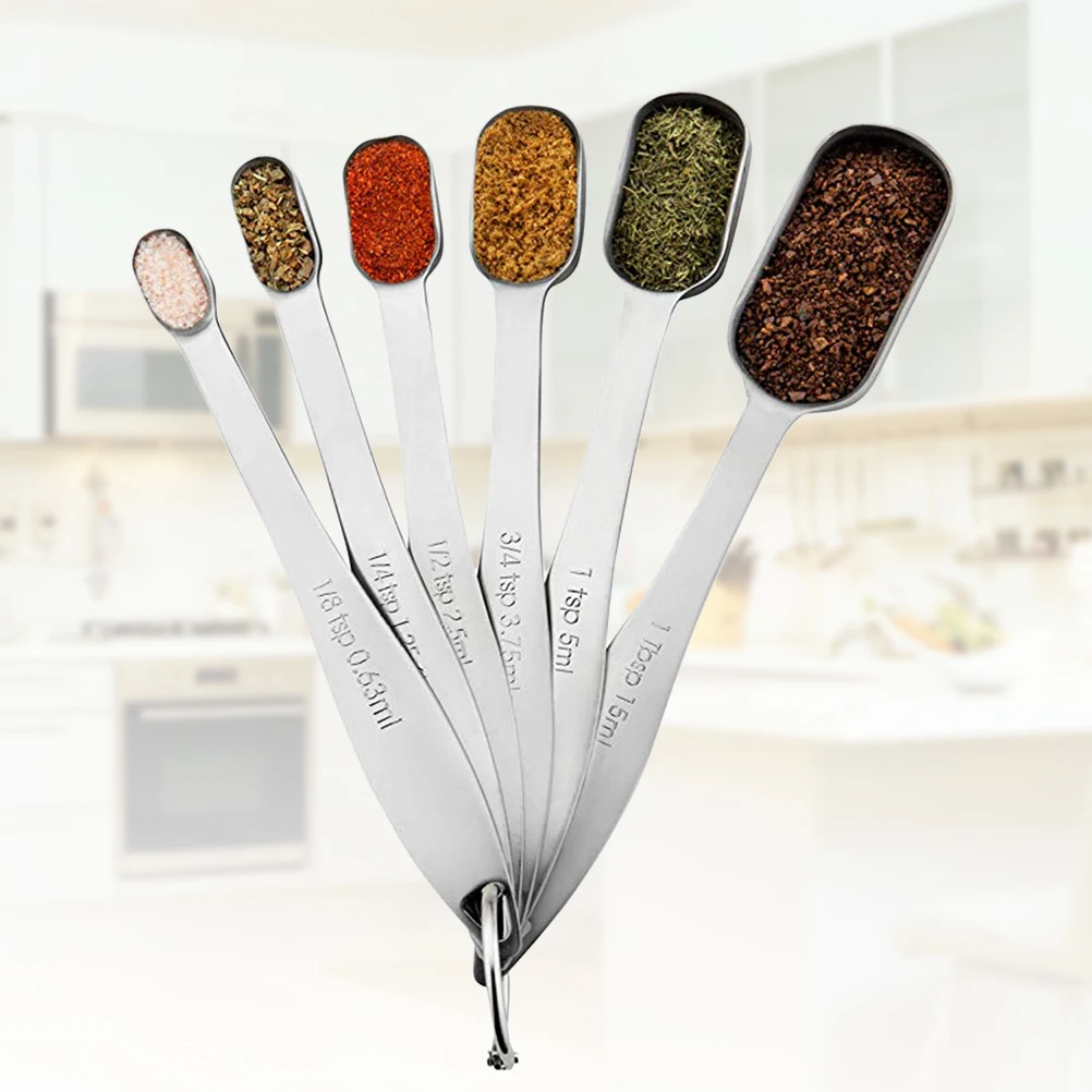 

6Pcs Stainless Steel Measuring Spoon Set Clear Scale Marked Easy Use Kitchen Spoons Accurate Measuring Sugar Coffee Baking Tools