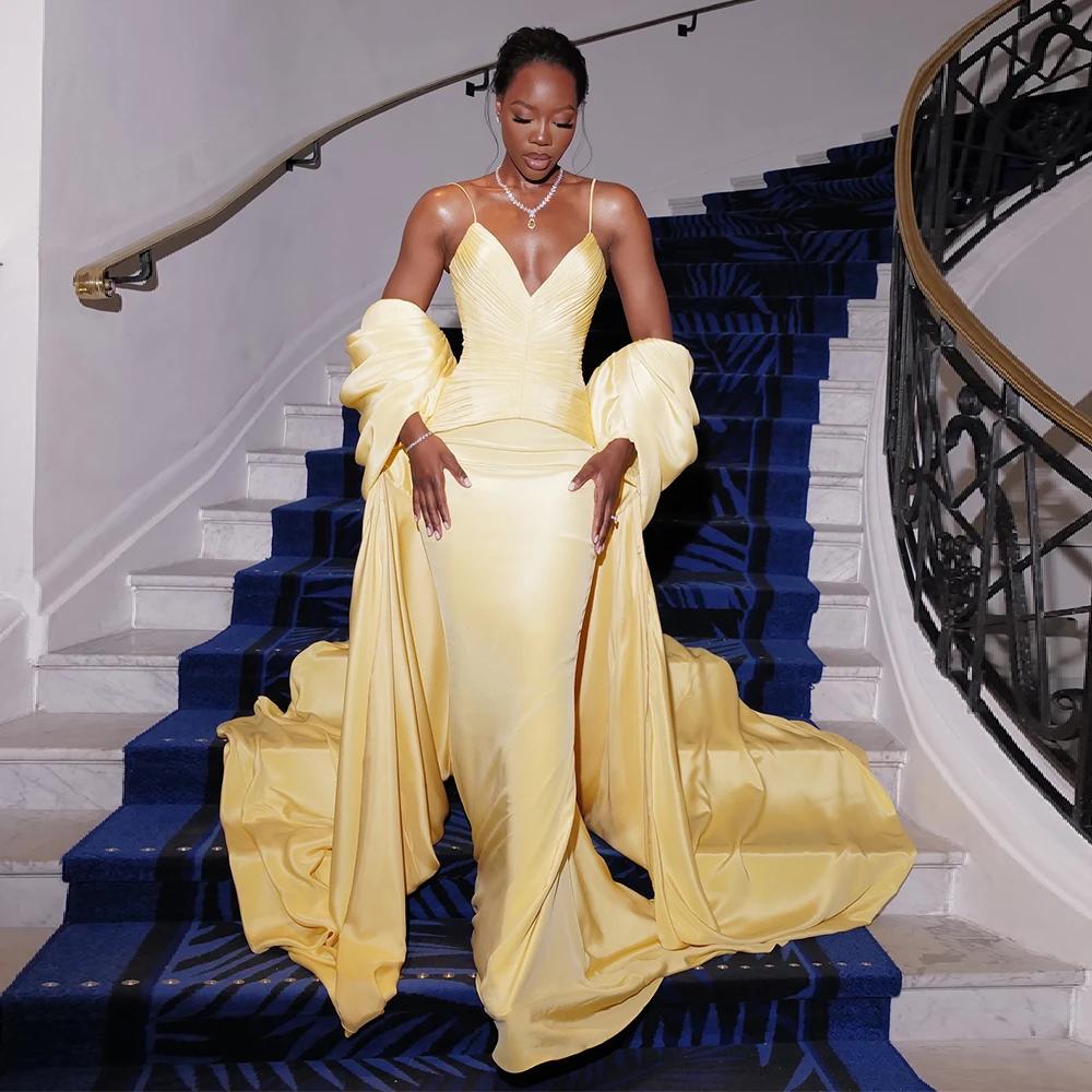 

Романтическая желтая свадебная накидка из тафты с короткими рукавами, новая модная женская куртка, элегантная длинная вечерняя накидка, аксессуары TSWD792