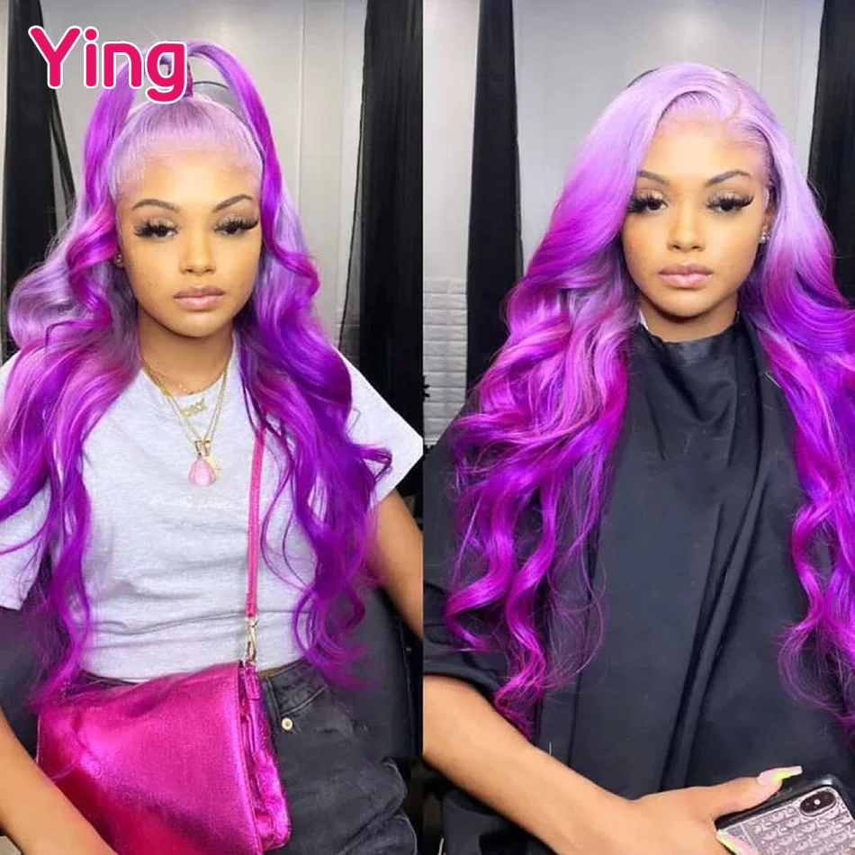 

Ying 200% 36inch Omber Purple Colored Body Wave 13x6 Transparent Lace Front Wig 13x4 Lace Front Wig PrePlucked With Baby Hair