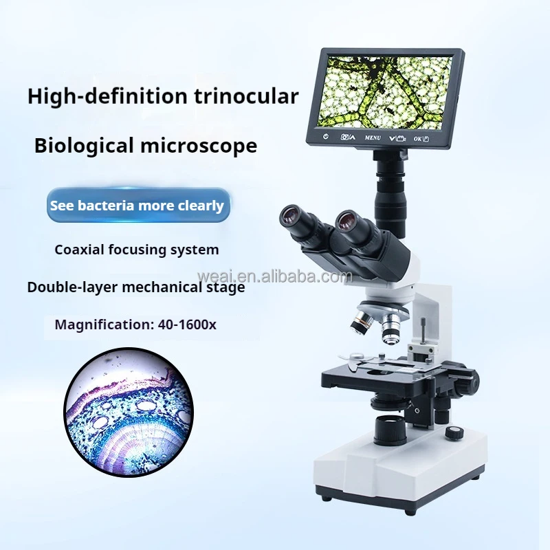 7 inch high definition screen trinocular microscope 1600x Light Emitting Diode School Medical Biomicroscope