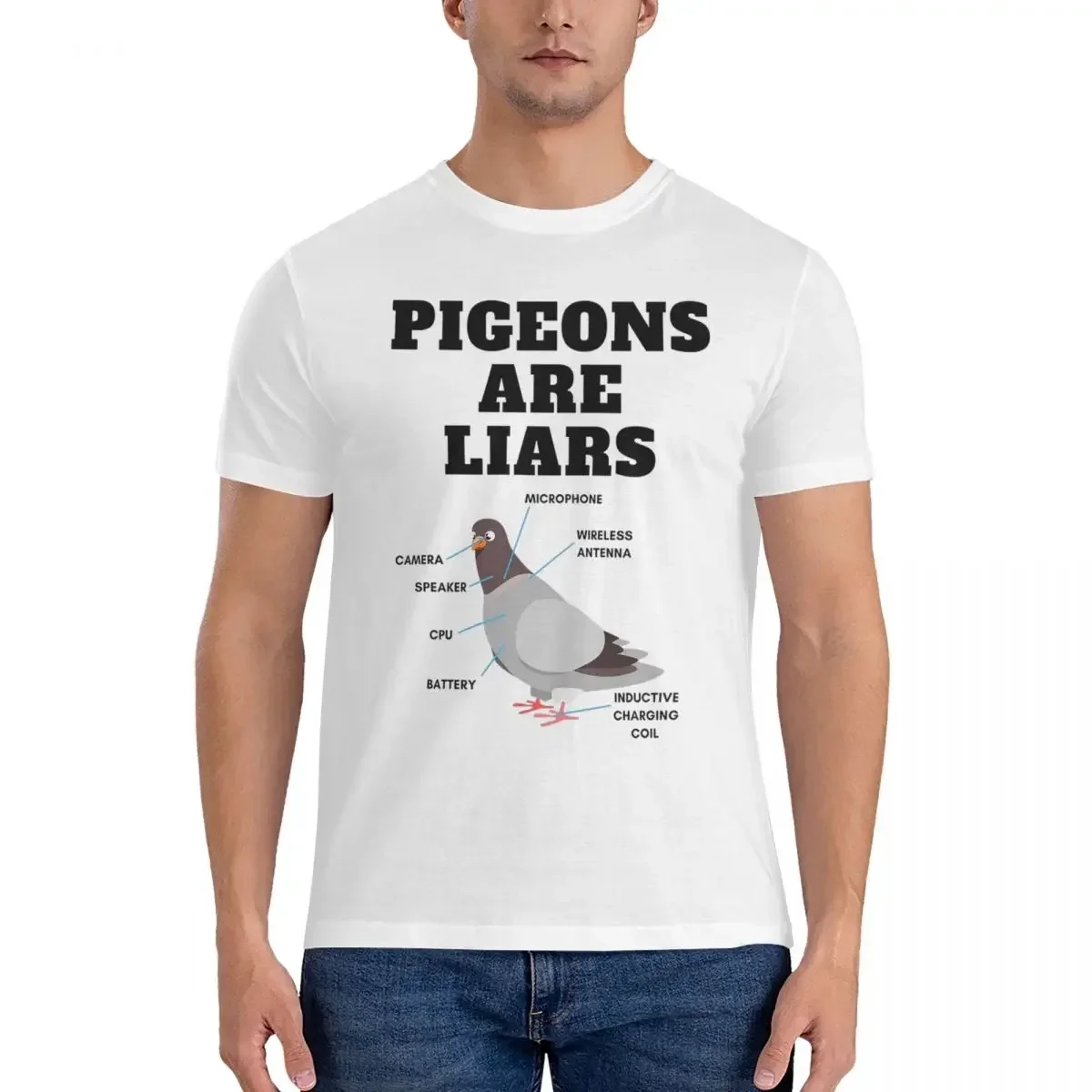 HOT SALE Pigeons Are Liars, Pigeons Arent Real T-shirt Men Fashion Oversized T Shirt Men Round Neck Summer Shirts Tops S-6XL