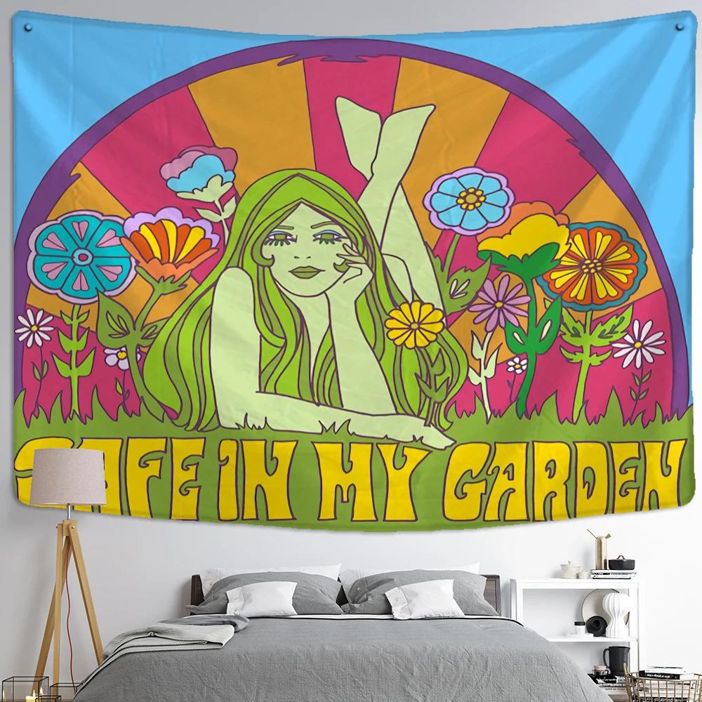 80s Aesthetic Tapestry Wall Hanging Colorful Sunny Psychedelic Hippie Tapiz Boho Living Room Bedroom Decor