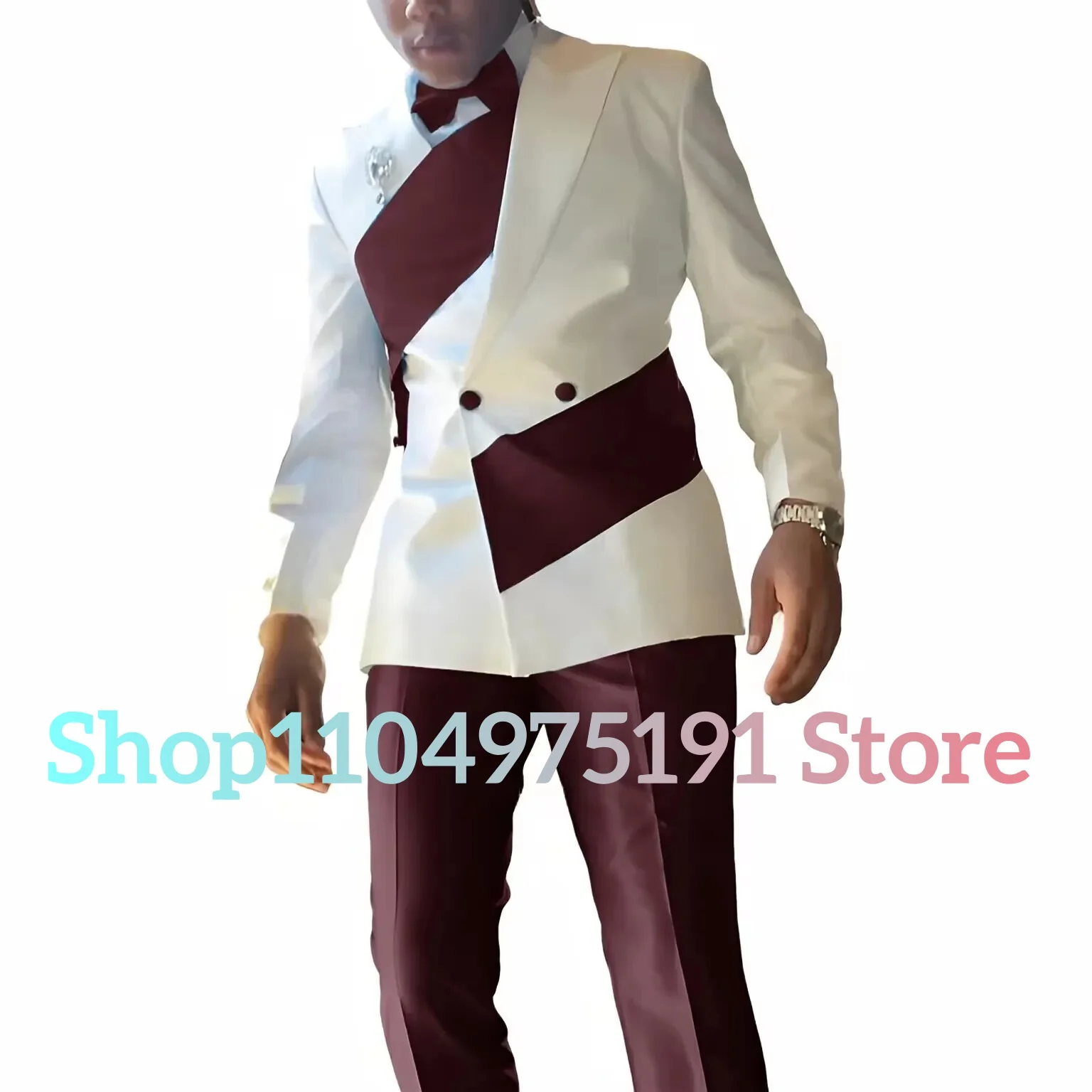 Traje de 2 piezas blanco azul real para hombre de diseño especial (Blazer + pantalones) ropa de novio de boda de negocios con so