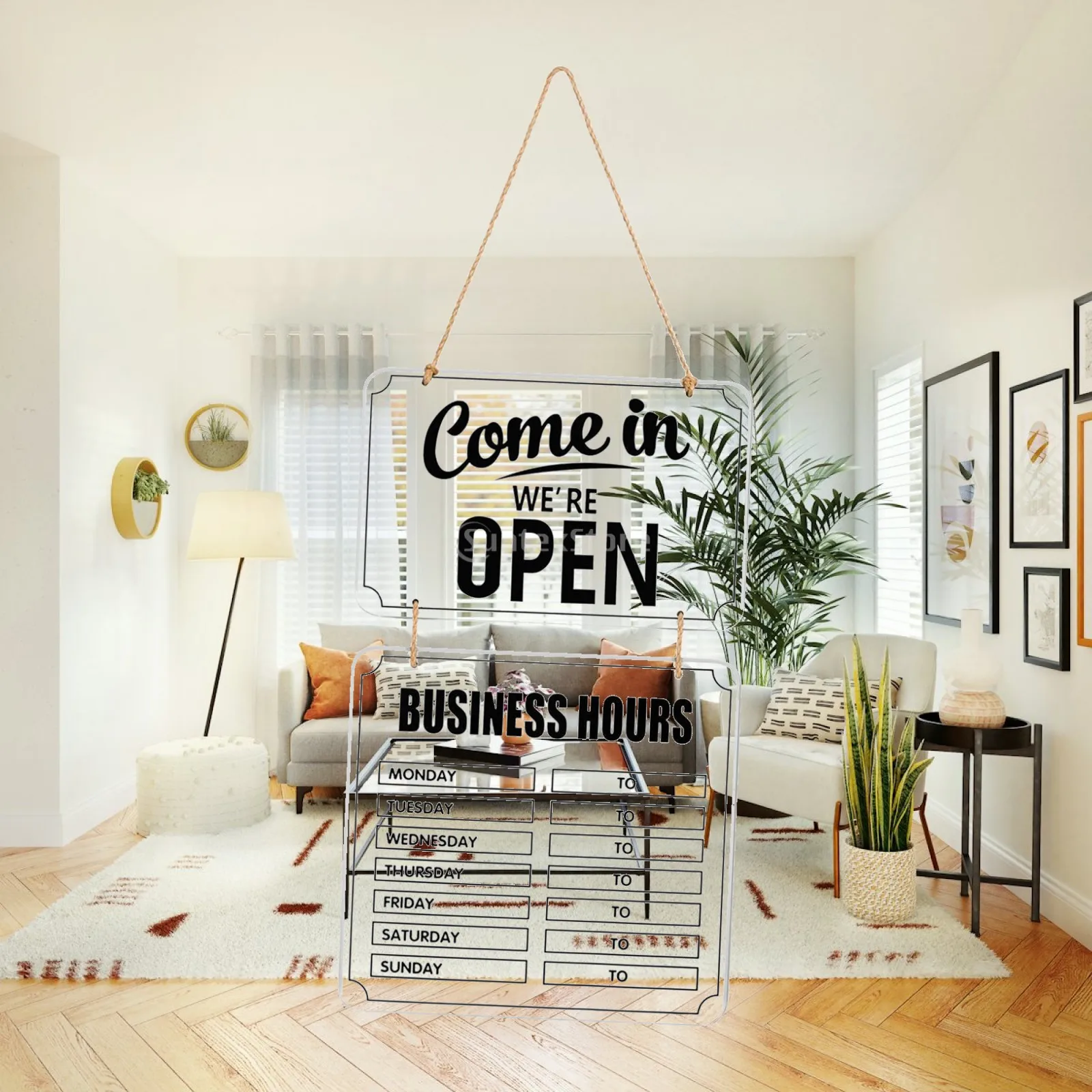 Double Sided Wooden Open and Closed Mark Business Hours Board with Time Stickers for Store Window