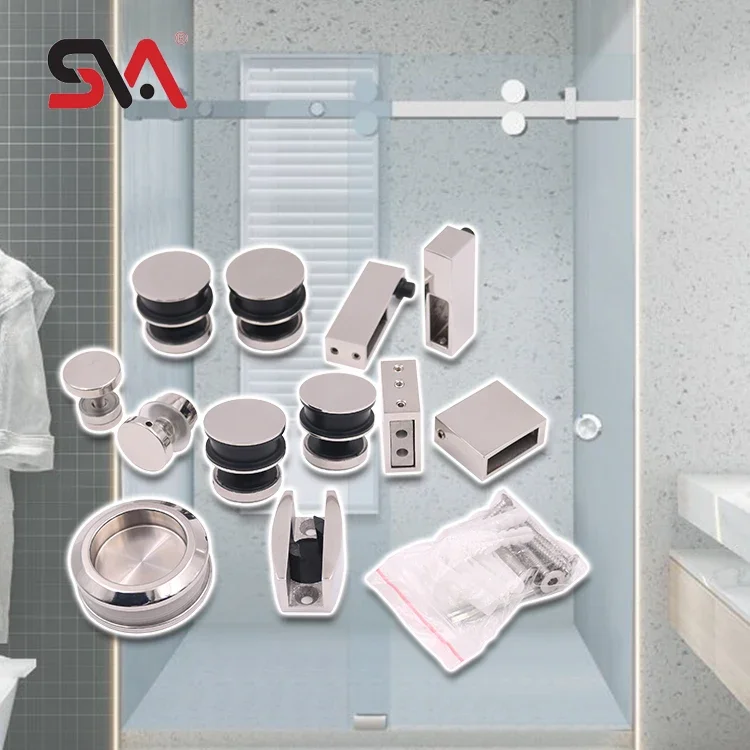 North America Hot Design SVA Brand 0001B Square Four Wheels Rollers Shower Sliding Tempered Glass Door Hardware System Fittings