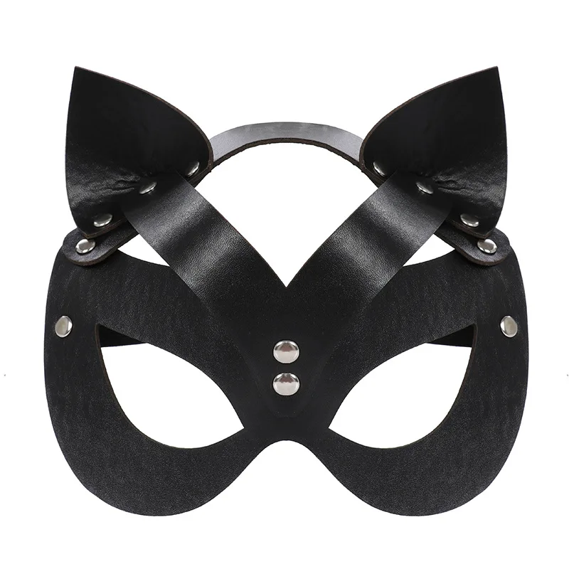 Women Sexy Mask Half Eyes Fox Cosplay Face Cat Faux Leather Mask Halloween Party Women Leather Fun Cat Mask Black Adult Toys