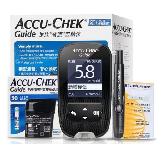 Medidor de glucosa en sangre ACCU Chek Guide, tiras reactivas de glucosa Accu Chek, 50 unidades