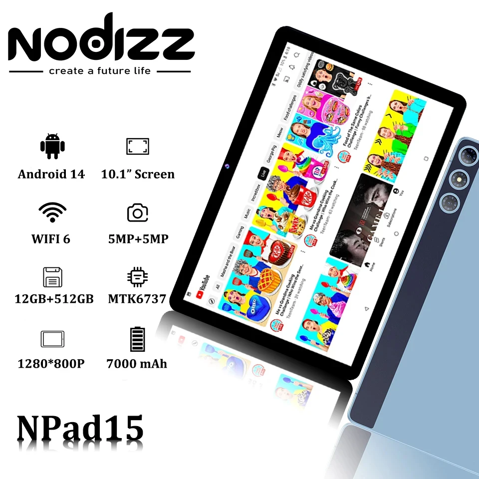 

All New Nodizz Npad15 Global Version Tablet 7000mAh 10.1" Screen 12GB RAM+512GB ROM 2 Speakers WiFi 6 Android 11 OS Dual Camera