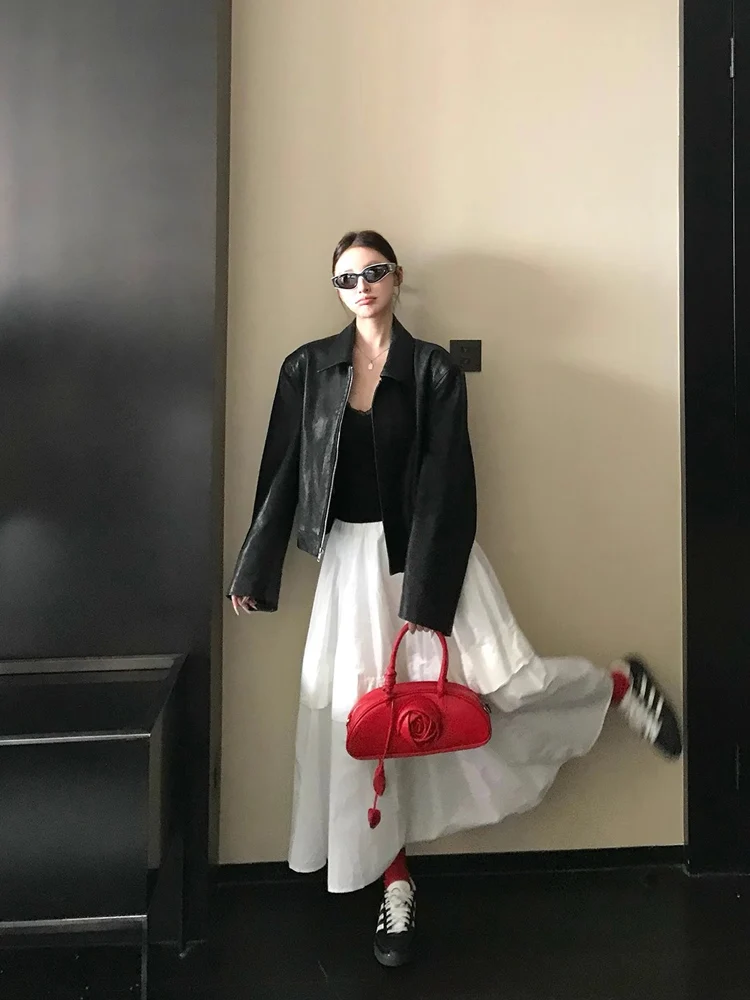 

Free Traveler New Zealand Tannery Motorcycle Jacket Women's Short Coat Genuine Sheep Leather Biker Jacket Commute Style Zipper