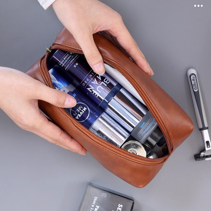 Portable Travel Toiletry Bag Large Capacity Waterproof PU Leather Dopp Kit Shaving Cosmetic Storage Organizer Men Wash Bag Pouch
