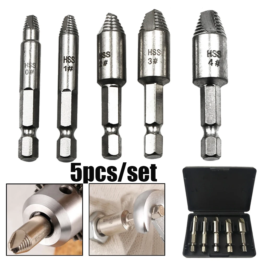 

5Pcs Damaged Screw Extractor Drill Bits Guide Set Broken Speed ​​Out Easy out Bolt Stud Stripped Screw Remover Tool