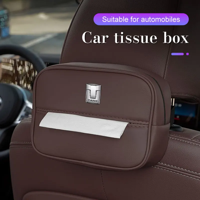 

For Great Wall GWM WEY TANK 300 500 700 Tank300 Leather Car Interior Tissue Box Seat Back Hanging Paper Storage Bag Accessories