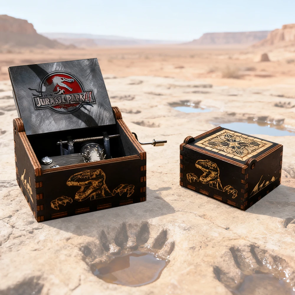 Wooden Music Box Black Jurassic Park Home Decoration Birthday And Valentine's Day Gift