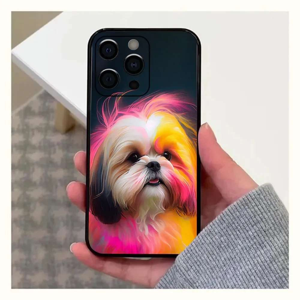 Shih Tzu Painting Cute Animal Phone Case For Apple iPhone 15,14,13,12,11,Pro,X,XS,Max,XR,Plus,Mini Soft Black Cover