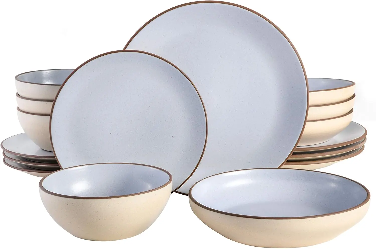 

Contempo Classic Double Bowl Dinnerware Set, Service for 4 (16pcs), Light Blue