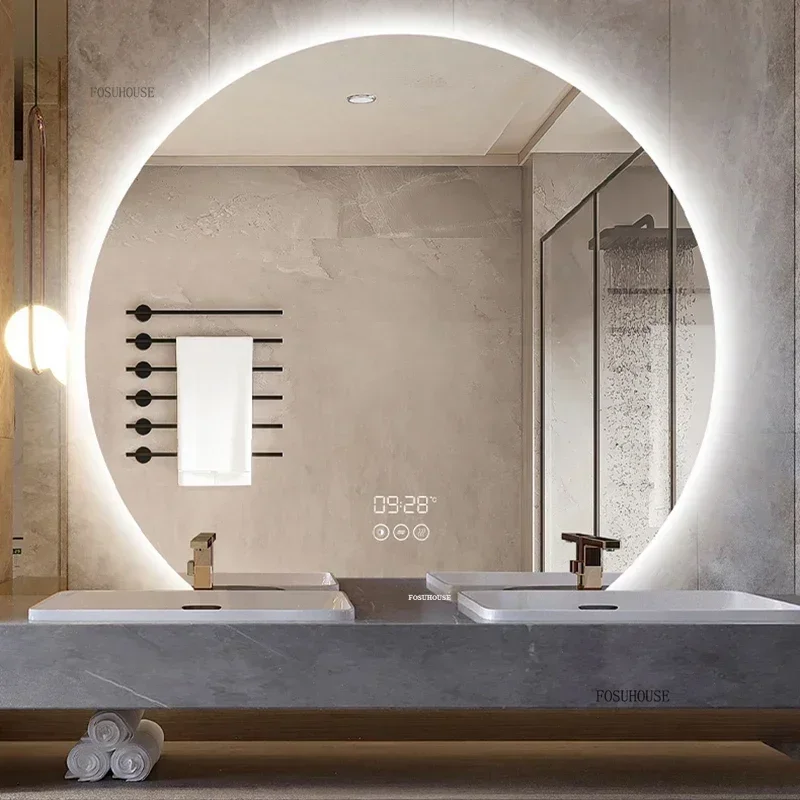 

Smart Bath Mirrors Semicircular Bathroom Wall Mirror with Light Washbasin Defogging HD LED Bathroom Mirror Home FurnitureN