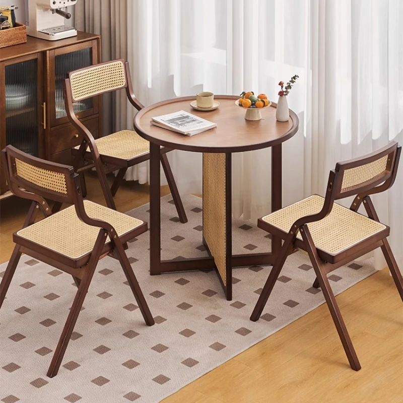 Japanese Vine Weaving Dining Tables Natural Bamboo Tea Desk Convenient Folding Dining Chairs Homestay Balcony Home Furniture
