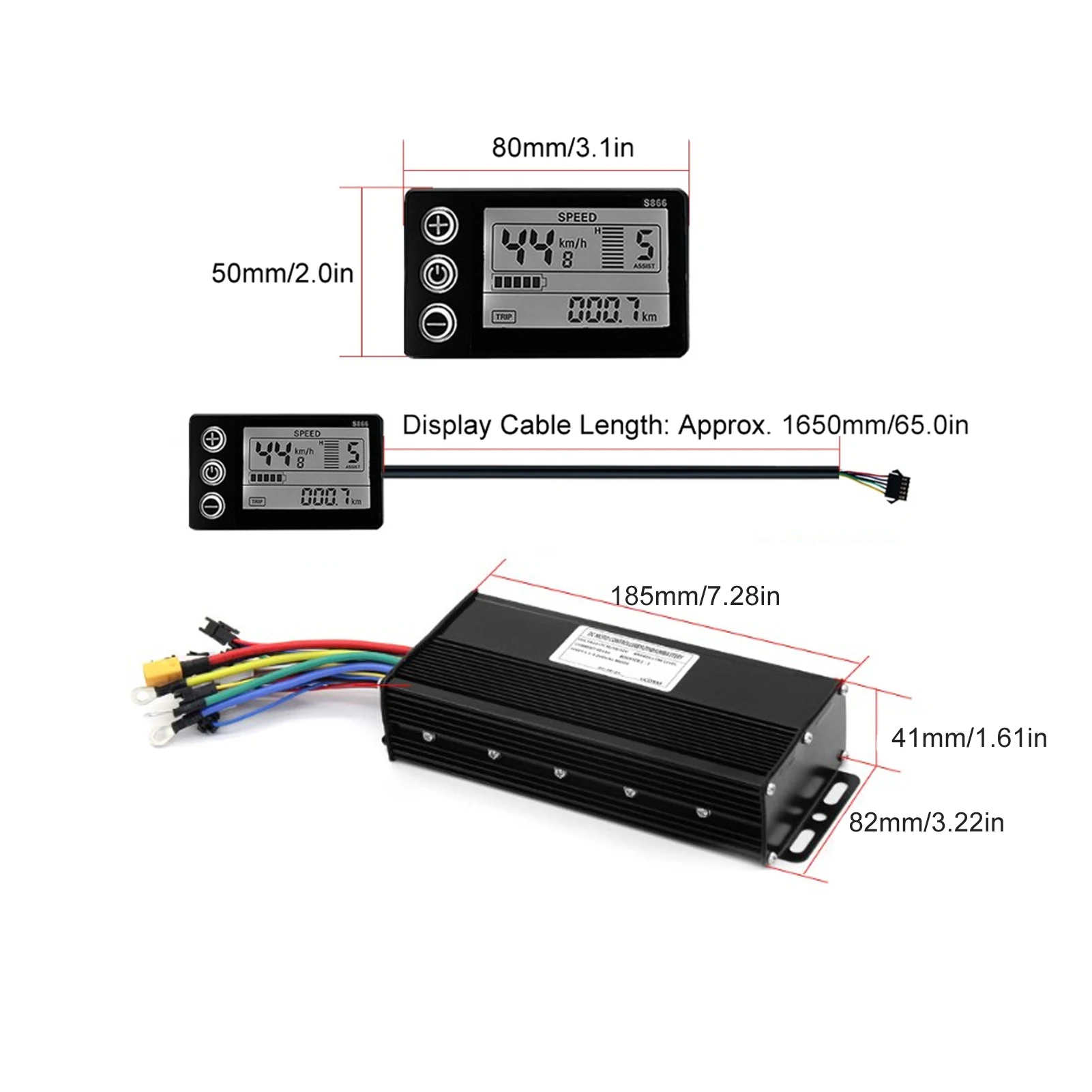 40A 3-Mode Sine Wave Controller Kit, 36V-52V, 1500W-2000W Brushless Motor, S866 Display for Electric Cycle Conversion