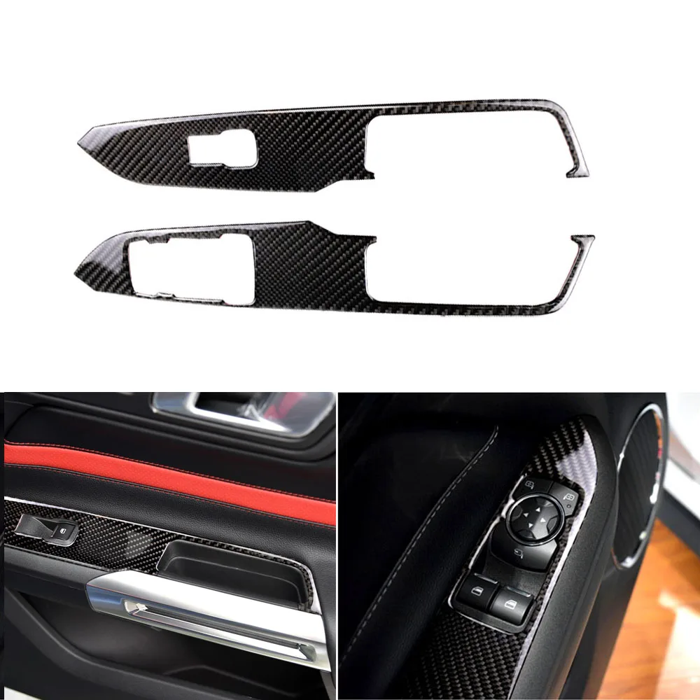Carbon Fiber Window List Button Switch Lock Cover Trim Sticker Decal For Ford Mustang 2015 2016 2017 15-17 Left Hand Drive
