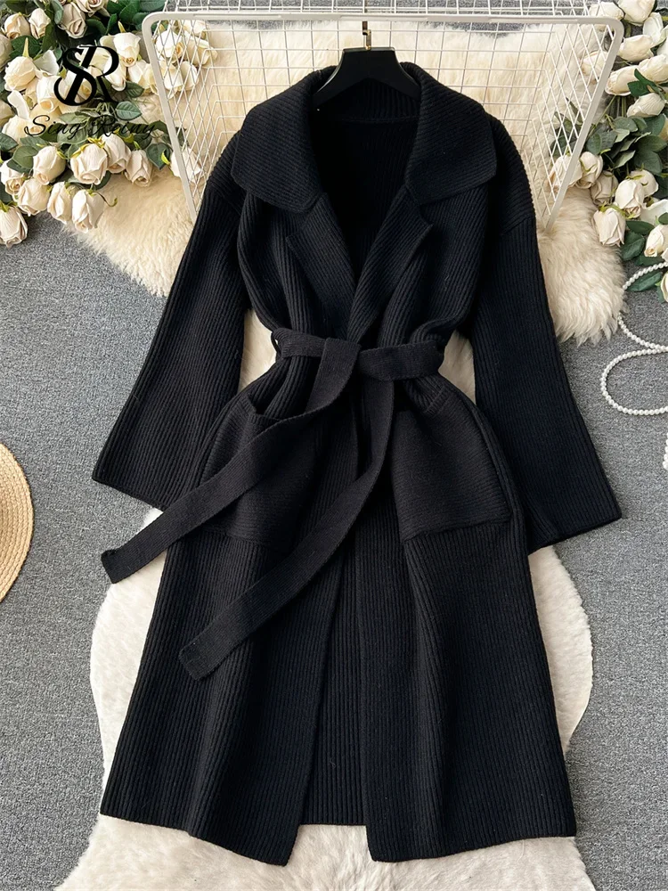 Winter Korean Style Fashion Knitted Outerwears Women Loose Solid Lapel Coat Female Autumn New Casual Streetwear Sweater Cardigan