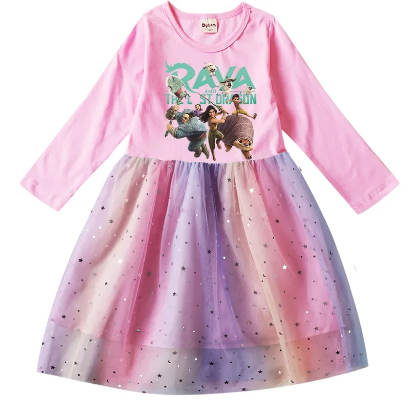 Raya and The Last Dragon summer girls dress kids tutu dress girl party vestidos rainbow cartoon children dress 3-8y autumn dress