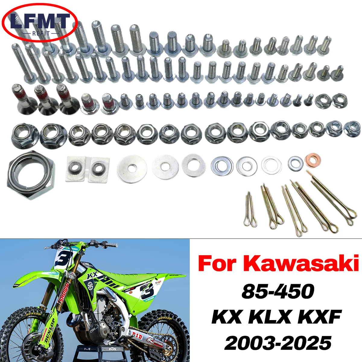 

Motorcycles Fairing Fender Screw Bolt Kit Fastener Set For Kawasaki 80 85 100 125 250 450 KX KLX KX250 KX450 250F 450F 2003-2025