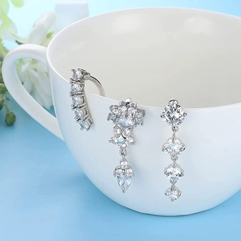 10 Styles Sexy Dangling Navel Belly Button Ring Oreja 14G Double Round Cubic Zirconia 316L Surgical Steel Belly Piercing Jewelry