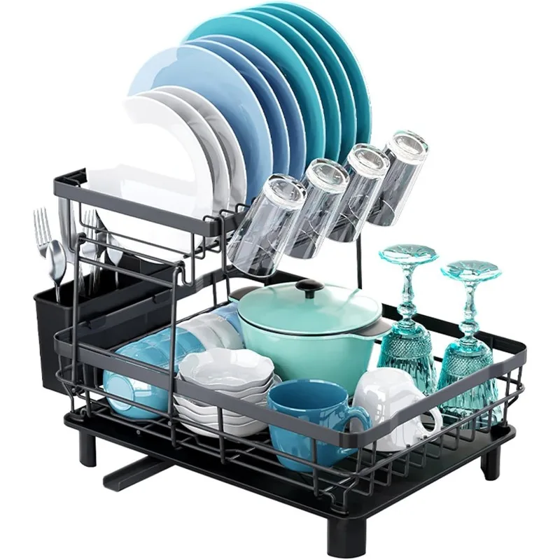 

Dish Drying Rack, Space Saving & Durable, Rust-Proof Large 2 Tier Stainless Steel Dish Racks for Kitchen Counter with Cutlery